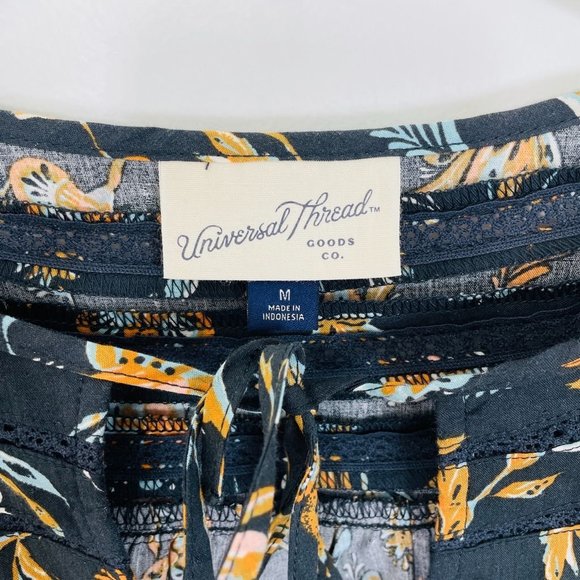 Universal Thread Women Top Medium Long Sleeve Tie Front Blouse Gray Floral New - Picture 5 of 8